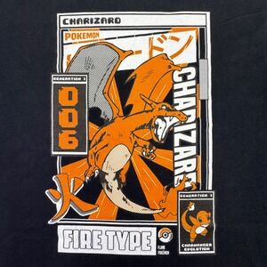 Charizard Fire Type Men's Medium T-Shirt Black Graphic Pokemon Card‎